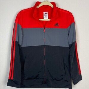 Adidas Red Black Grey Colorblock Track Jacket Youth L